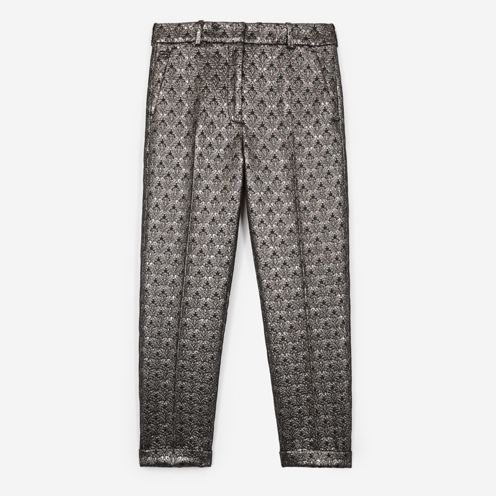 The Kooples Metallic Brocade Cropped Pants in Silver and Black